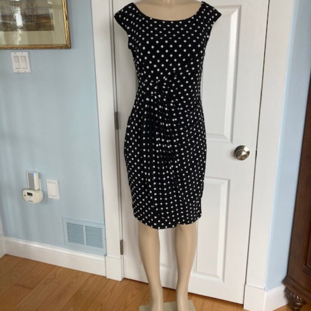 WOMEN'S BLACK & WHITE POLKA DOT DRESS CONNECTED PETITE SIZE 12P